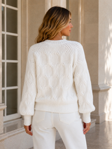 BELLA | The Textured Bow-Detail V-Neck Knit