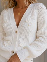 BELLA | The Textured Bow-Detail V-Neck Knit
