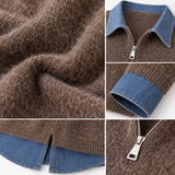 VALA | Le pull à demi-zip avec finitions en jean contrastées