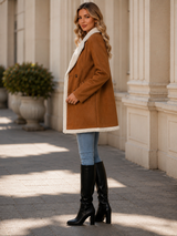 LESLIE | The Plush-Trim Double-Breasted Suede Coat