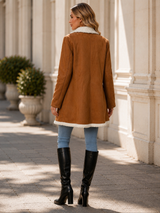 LESLIE | The Plush-Trim Double-Breasted Suede Coat