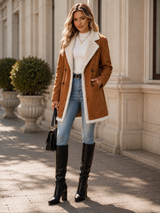 LESLIE | The Plush-Trim Double-Breasted Suede Coat