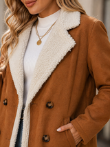 LESLIE | The Plush-Trim Double-Breasted Suede Coat