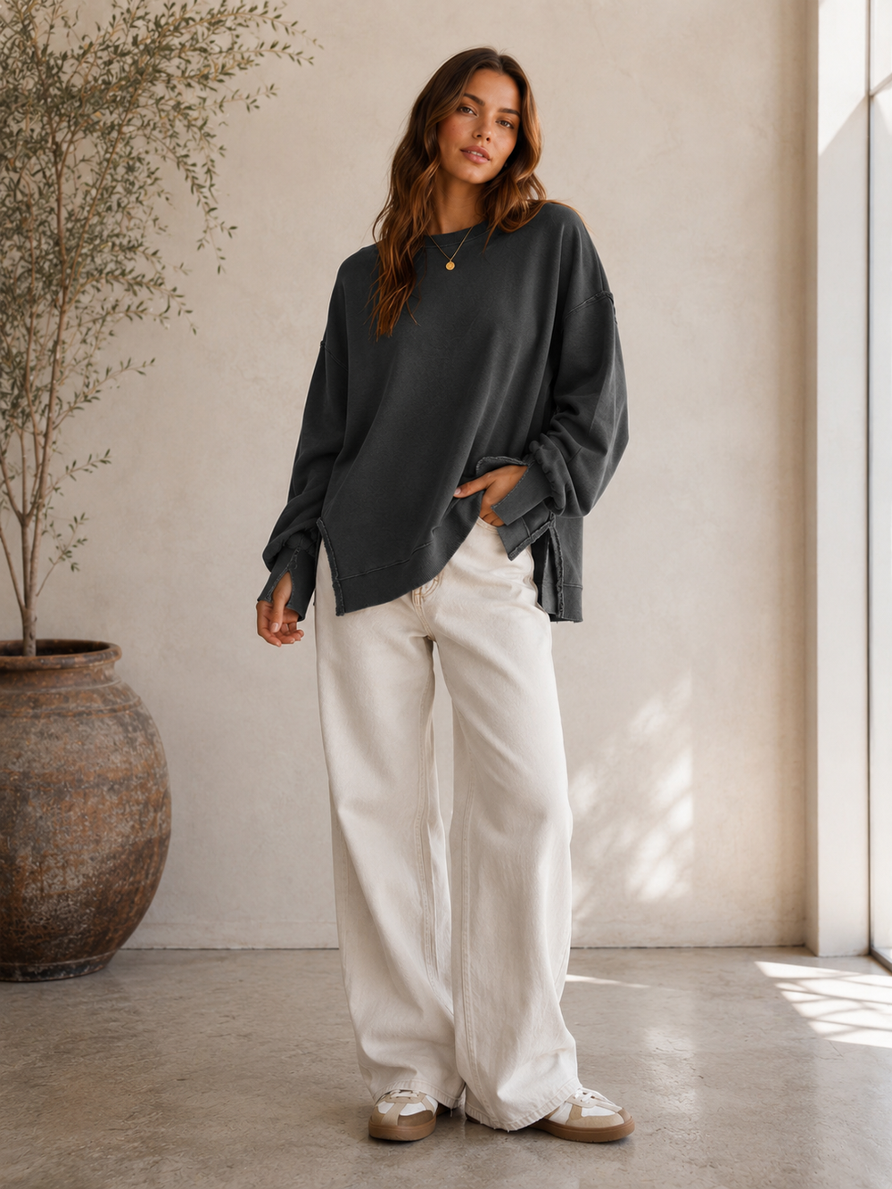 ZURI | The Side-Split Relaxed Crew Sweatshirt