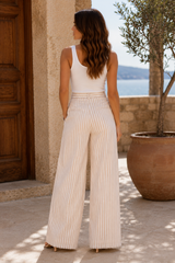LAYLA | Le pantalon plissé large rayé