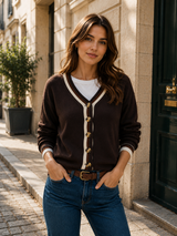 ISABELLA | The Contrast-Border V-Neck Cardigan