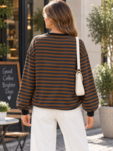 BLAIRE | The Contrast-Trim Striped Crewneck Sweatshirt