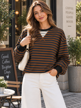BLAIRE | The Contrast-Trim Striped Crewneck Sweatshirt