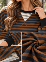 BLAIRE | The Contrast-Trim Striped Crewneck Sweatshirt