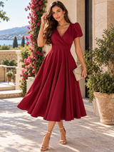 SHAMARA | The Surplice Puff-Sleeve Midi Dress