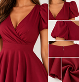 SHAMARA | The Surplice Puff-Sleeve Midi Dress