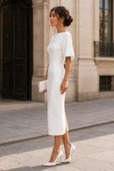 ALVINA | The Boat-Neck Flutter-Sleeve Midi Dress
