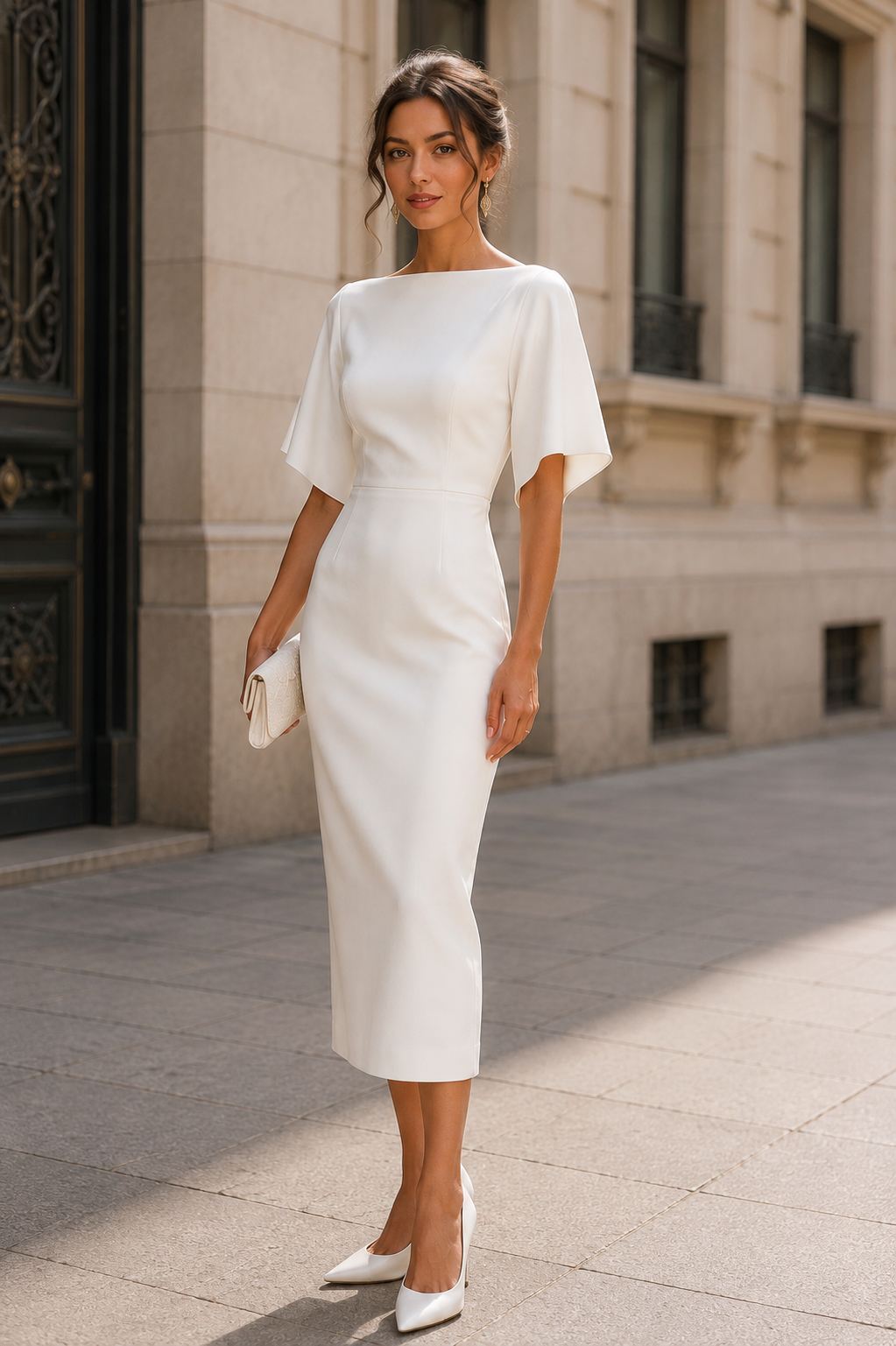 ALVINA | The Boat-Neck Flutter-Sleeve Midi Dress