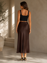 NINA | La jupe midi évasée en satin