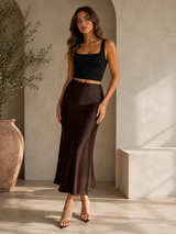NINA | La jupe midi évasée en satin