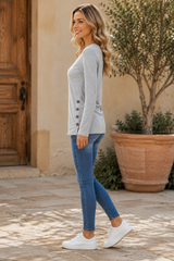 CHARLOTTE | The Side-Button Ruched Long-Sleeve Top